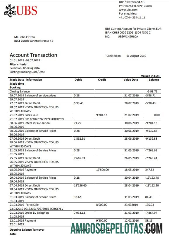 modelo de comprovante de endereço do banco UBS da Suíça em branco em formato Word e PDF, versão 1